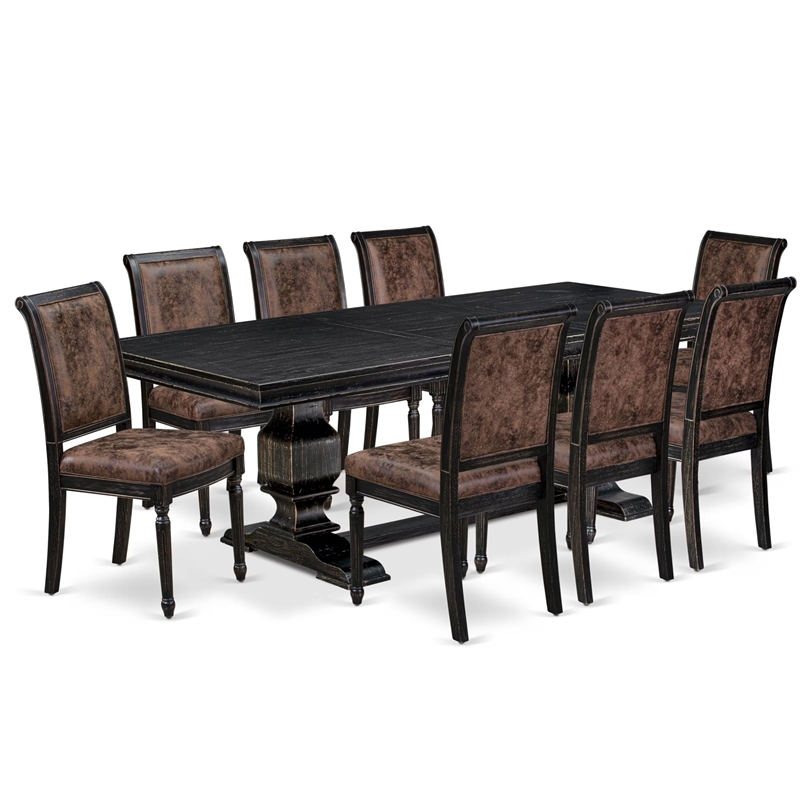 East West Furniture Laneville 9-Piece Modern Dining Table Set in Black Finish