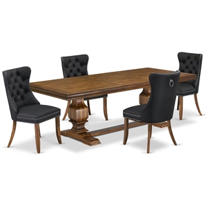 East West Furniture Laneville 5-Piece Dining Table Set in Walnut Finish
