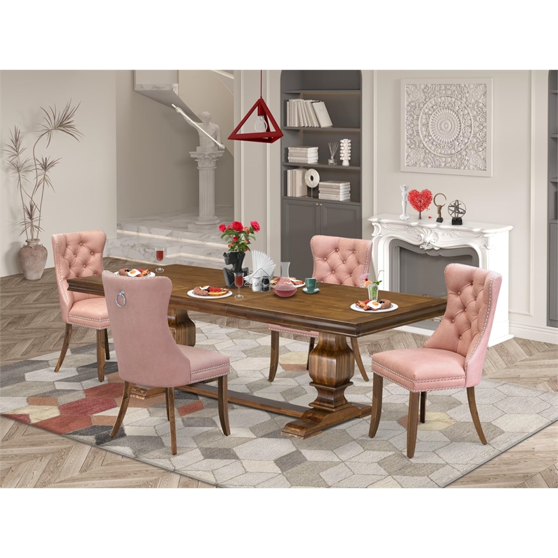 East West Furniture Laneville 5-Piece Kitchen Dining Set in Walnut Finish