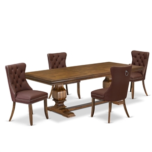 East West Furniture Laneville 5-Piece Dining Table Set in Walnut Finish