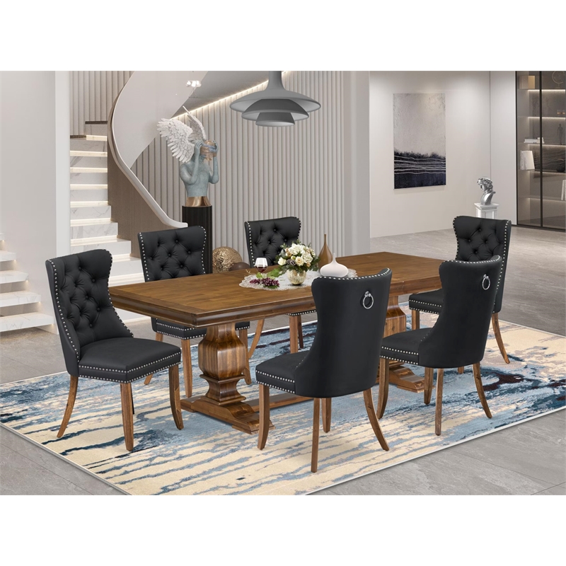 East West Furniture Laneville 7-Piece Modern Dining Table Set in Walnut Finish