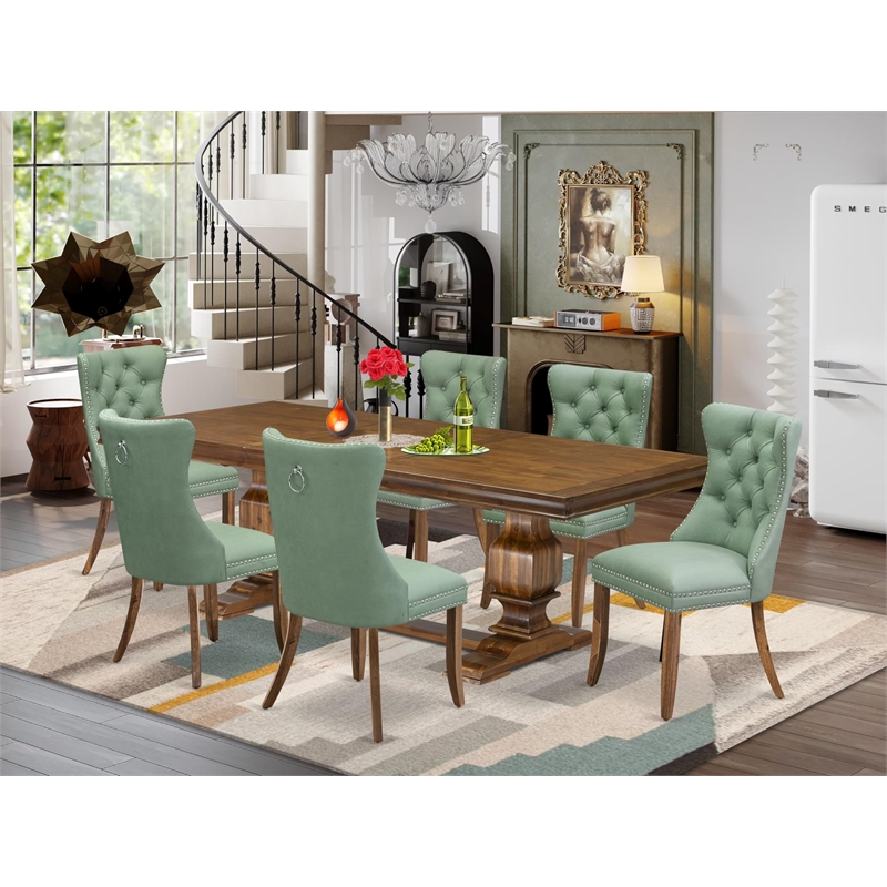 East West Furniture Laneville 7-Piece Kitchen Table Set in Walnut Finish