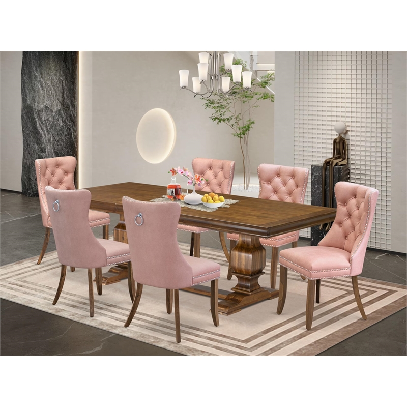 East West Furniture Laneville 7-Piece Dining Table Set in Walnut Finish