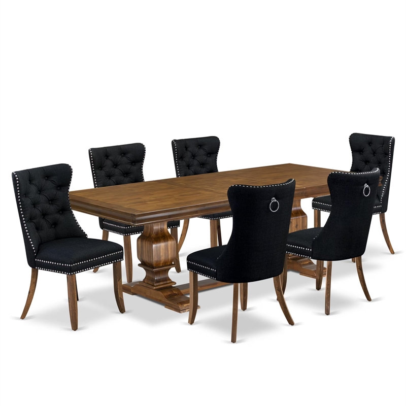 East West Furniture Laneville 7 Pieces Dining Set in Walnut Finish