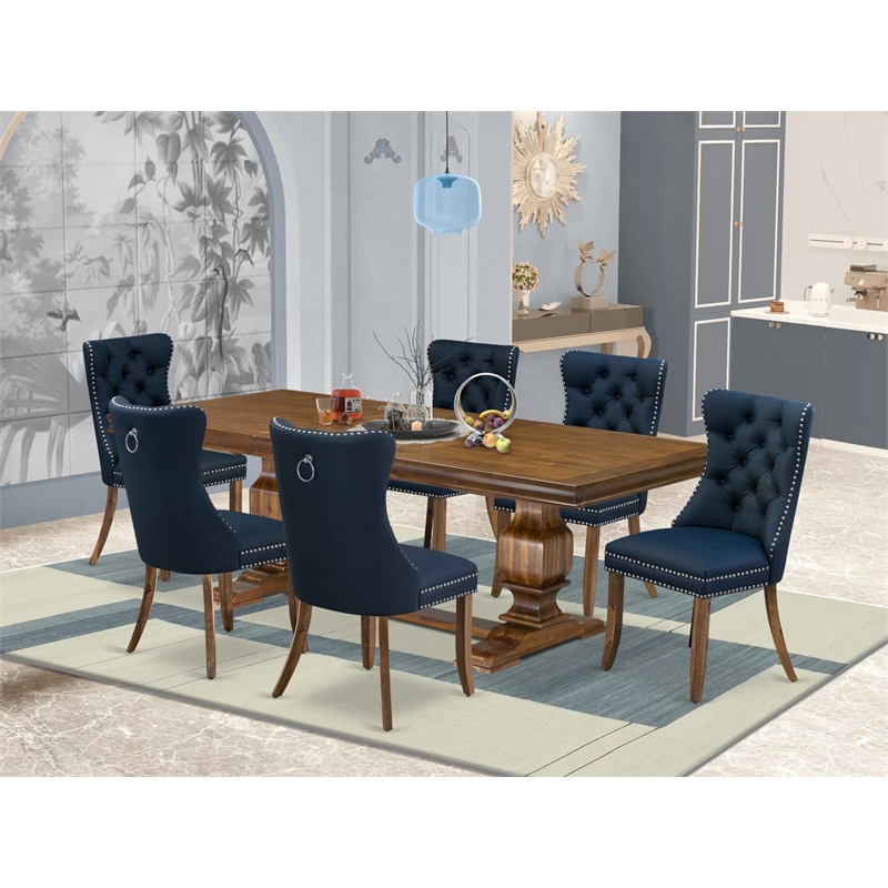 East West Furniture Laneville 7 Pieces Dining Set in Walnut Finish