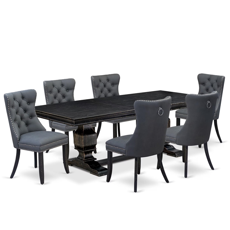 East West Furniture Laneville 7 Pieces Dining Set in Black Finish