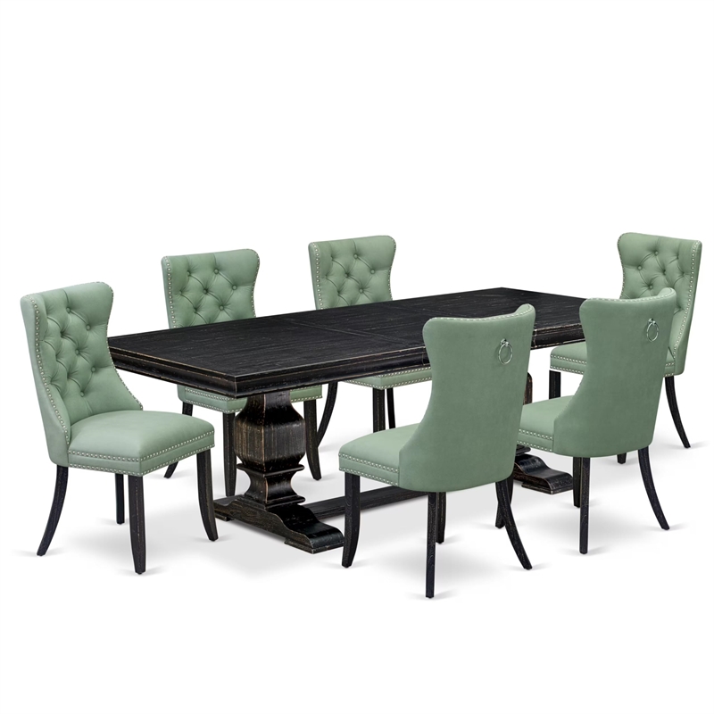East West Furniture Laneville 7 Pieces Dining Set in Black Finish