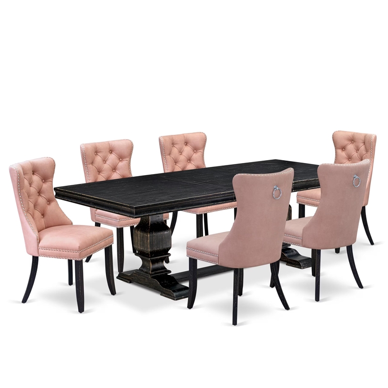 East West Furniture Laneville 7 Pieces Dining Set in Black Finish