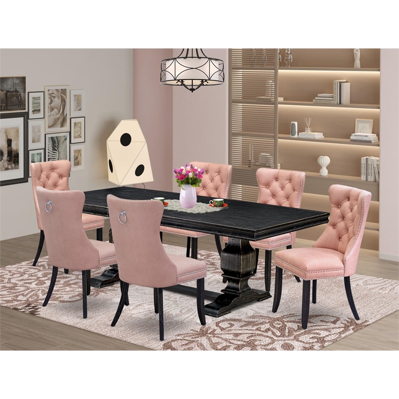 East West Furniture Laneville 7 Pieces Dining Set in Black Finish