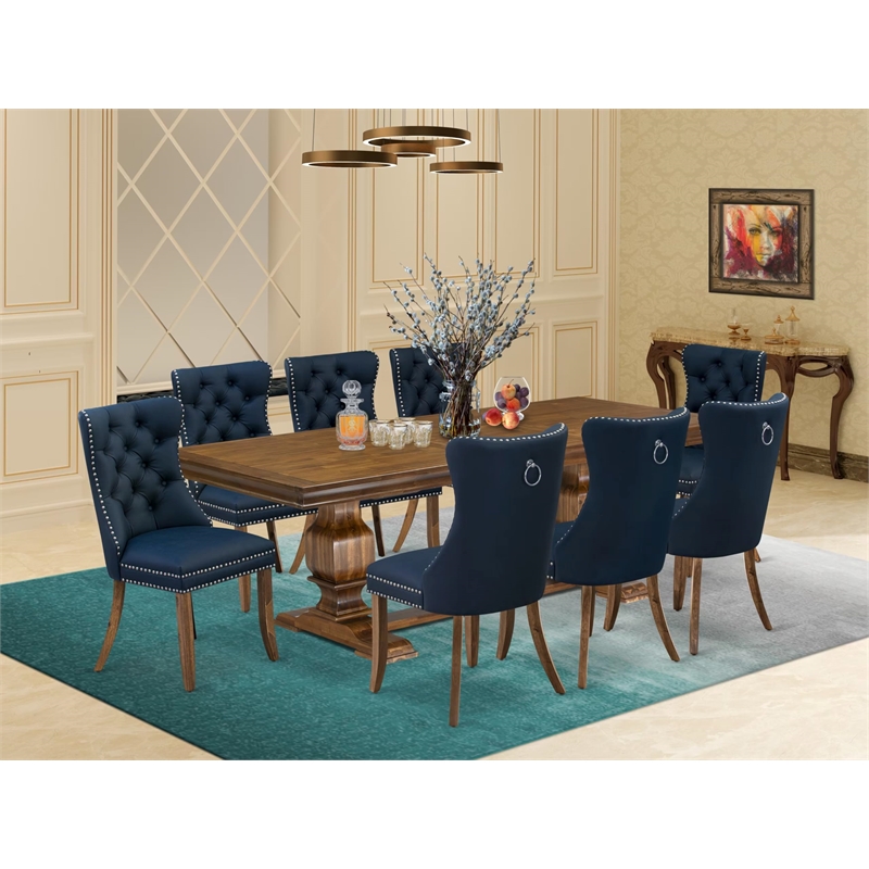 East West Furniture Laneville -9 Pieces Dining Table Set in Walnut Finish