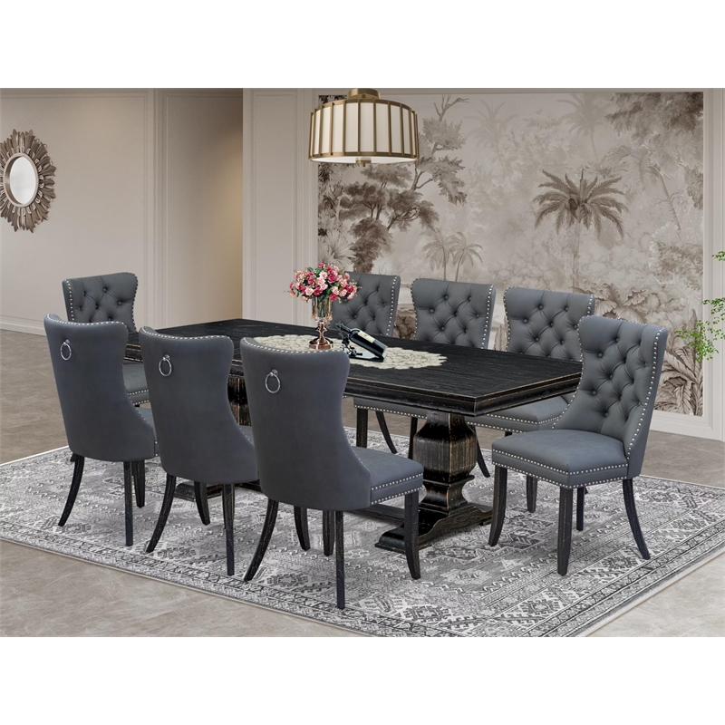 East West Furniture Laneville 9 Pieces Dining Table Set in Black Finish