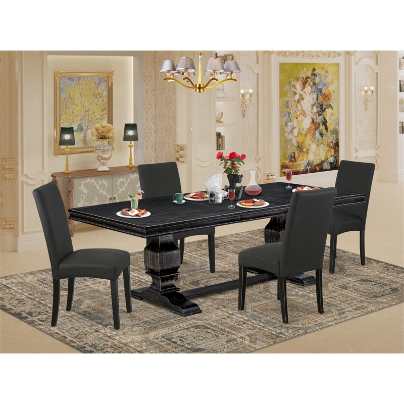 East West Furniture Laneville 5-Piece Kitchen Dining Set in Black Finish