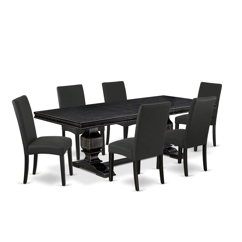 East West Furniture Laneville 7-Piece Dining Table Set in Black Finish