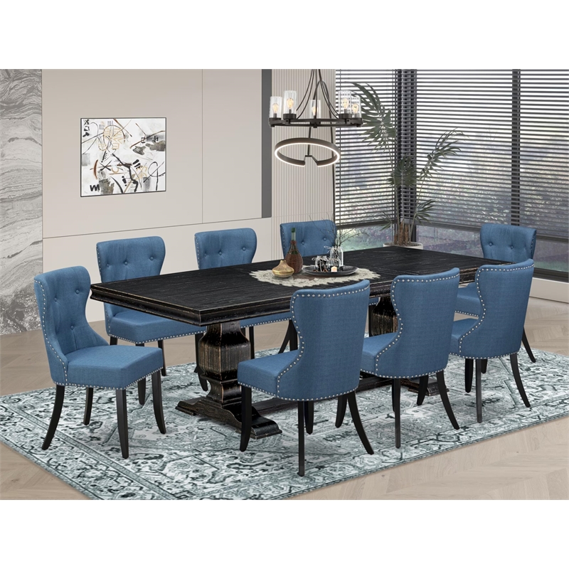 East West Furniture Laneville 9-Piece Mid Century Dining Set in Black Finish