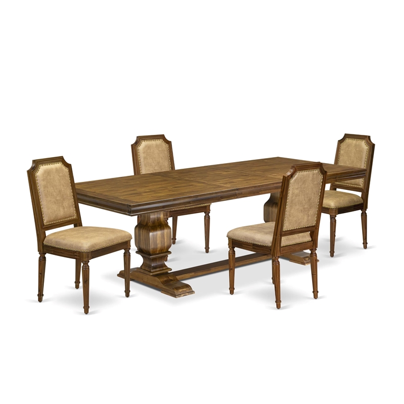 East West Furniture Laneville 5-Piece Kitchen Dining Set in Walnut Finish