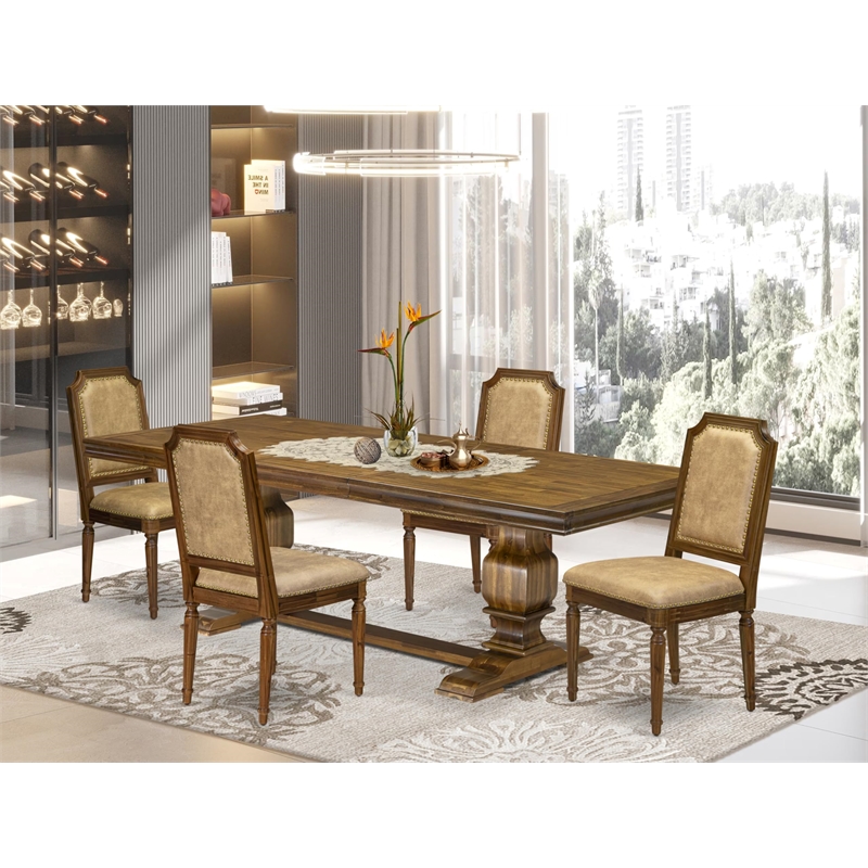 East West Furniture Laneville 5-Piece Kitchen Dining Set in Walnut Finish
