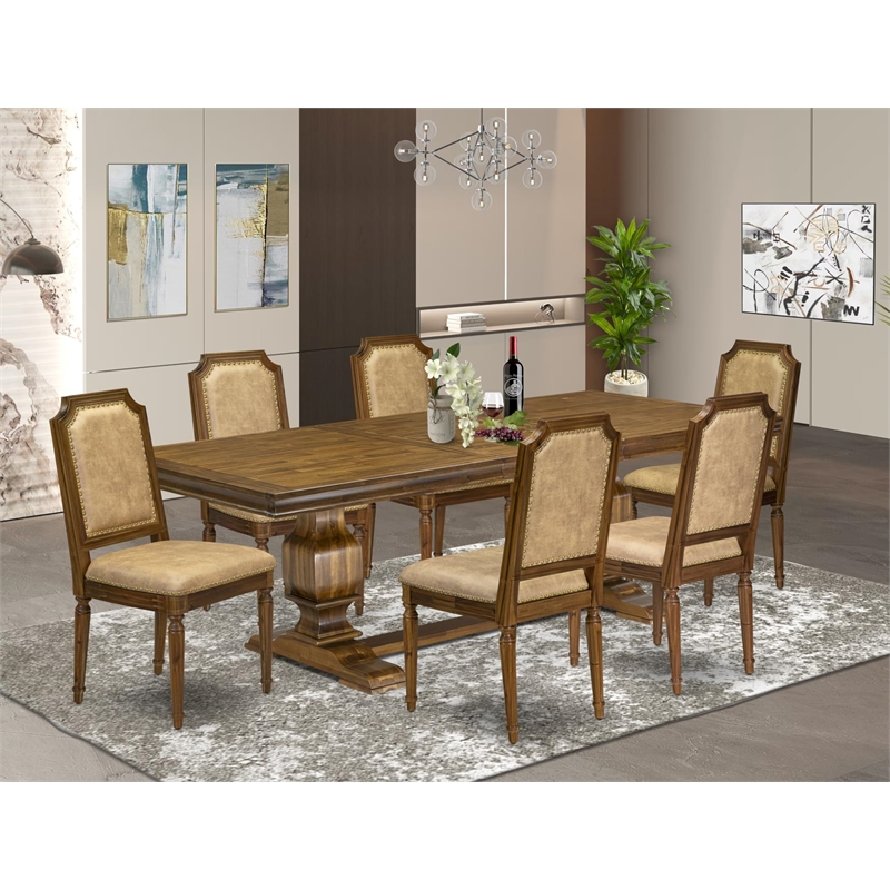 East West Furniture Laneville 7-Piece Dining Table Set in Walnut Finish