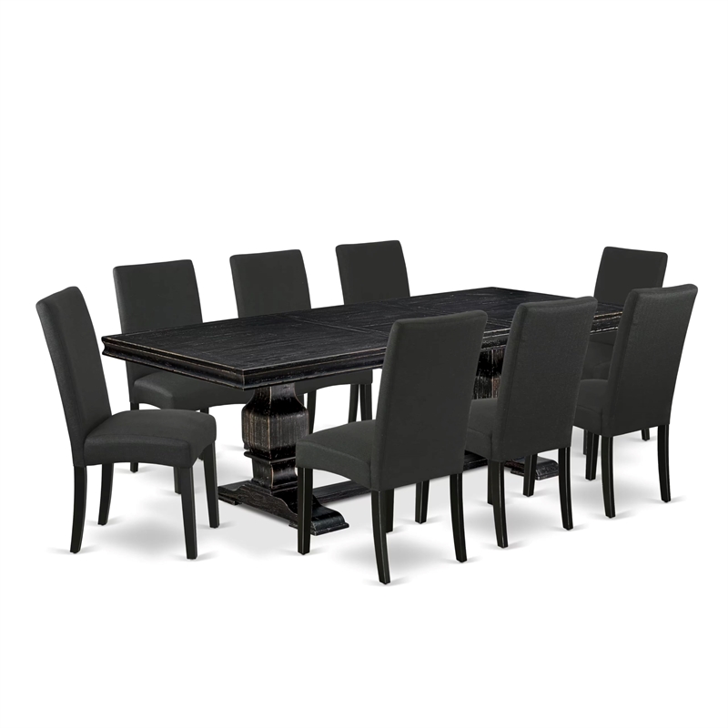 East West Furniture Laneville 9-Piece Modern Dining Table Set in Black Finish