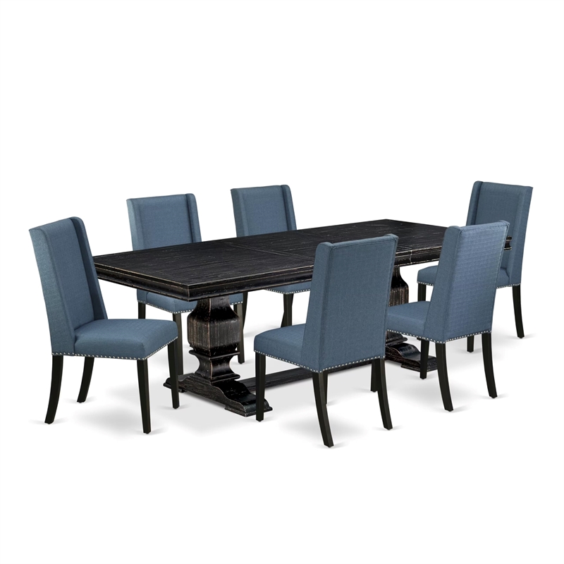 East West Furniture Laneville 7-Piece Dining Table Set in Black Finish