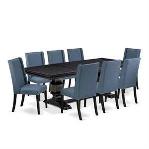 East West Furniture Laneville 9-Piece Dining Table Set in Black Finish