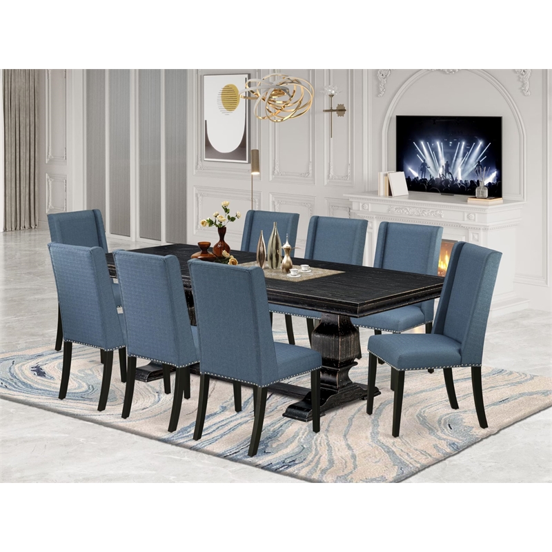 East West Furniture Laneville 9-Piece Dining Table Set in Black Finish