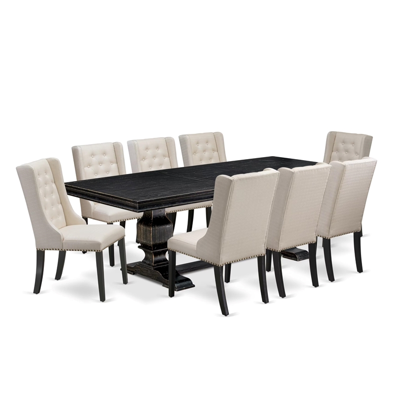 East West Furniture Laneville 9-Piece Modern Dining Table Set in Black Finish