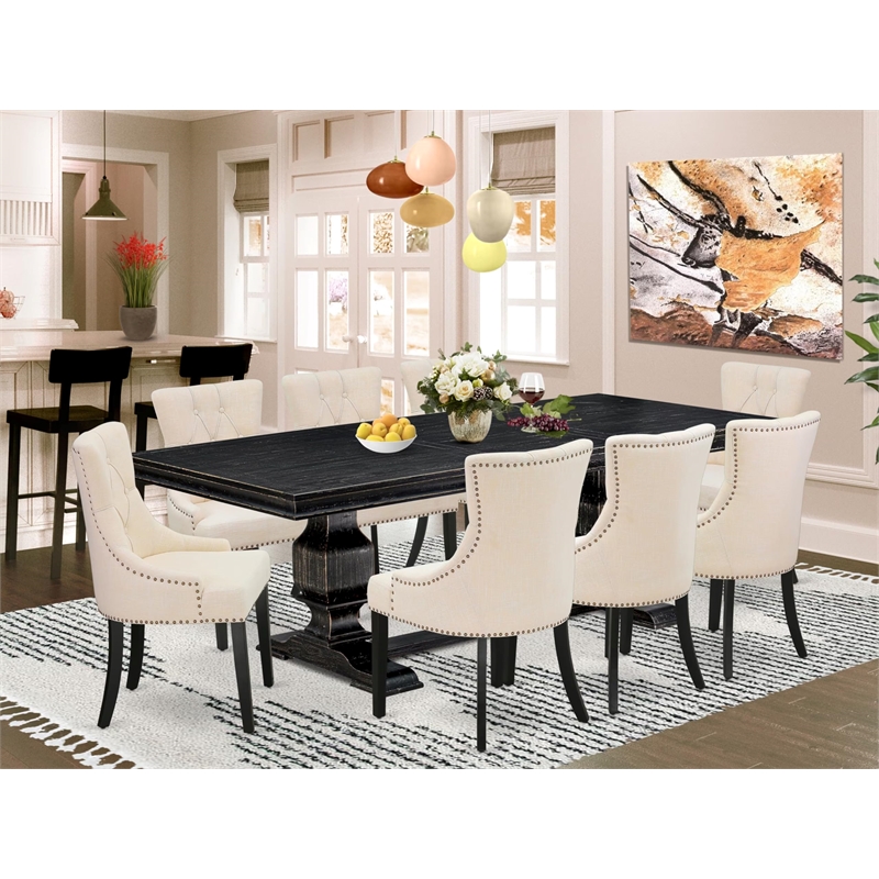 East West Furniture Laneville 9-Piece Kitchen Set in Black Finish