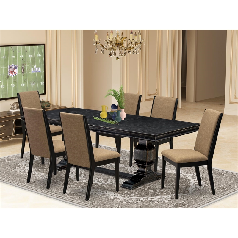 East West Furniture Laneville 7 Pieces Kitchen Set Consi in Black Finish