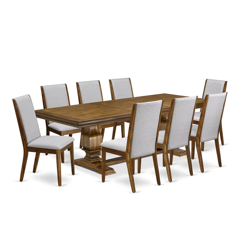 East West Furniture Laneville 9 Pieces Modern Dining Tab in Walnut Finish