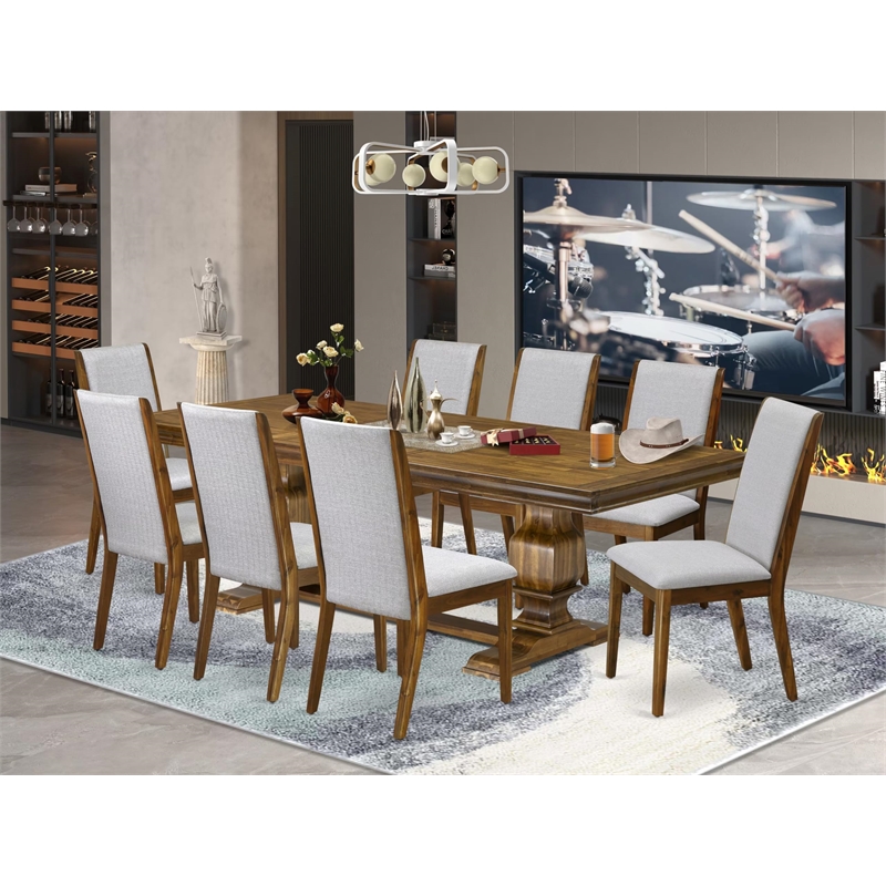 East West Furniture Laneville 9 Pieces Modern Dining Tab in Walnut Finish