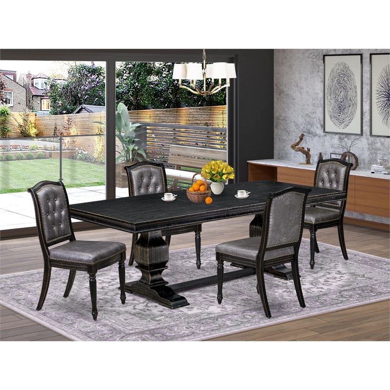 East West Furniture Laneville 5-Piece Kitchen Dining Set in Black Finish