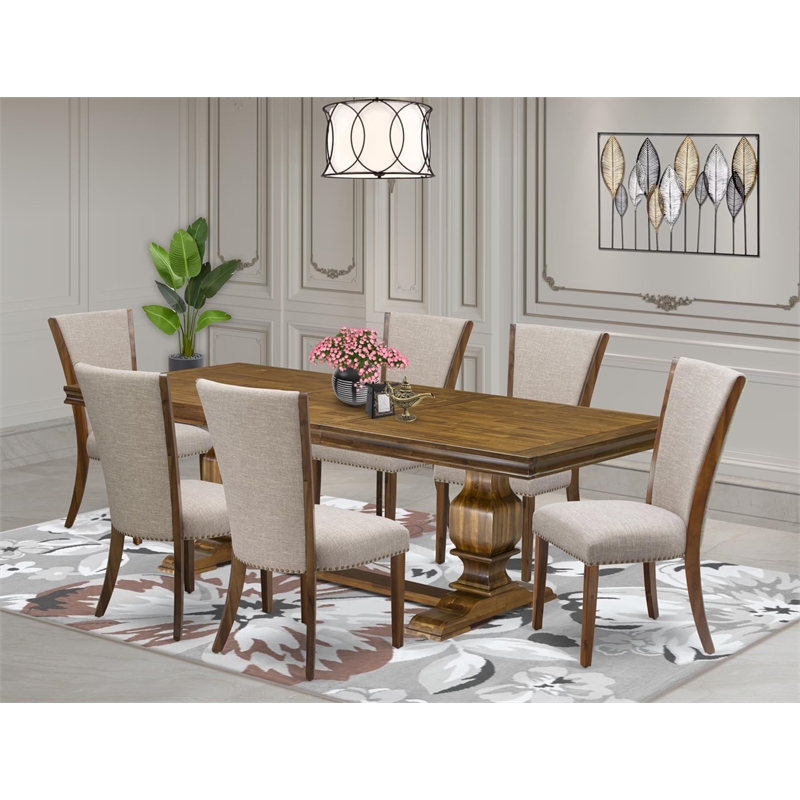 East West Furniture Laneville 7-Piece Modern Dining Table Set in Walnut Finish