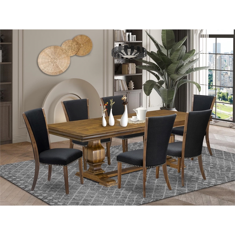 East West Furniture Laneville 7-Piece Mid-Century Dining Table Set in Walnut