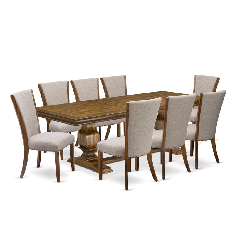 East West Furniture Laneville 9-Piece Dining Table Set in Walnut Finish