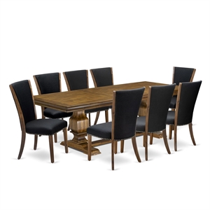 East West Furniture Laneville 9-Piece Dining Table Set in Walnut Finish