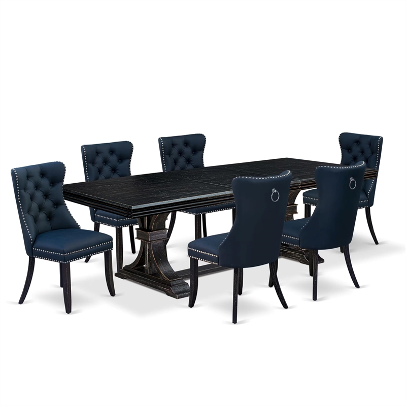 East West Furniture Northcliffe 7-Piece Dining Table Set in Black Finish