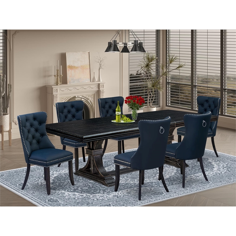 East West Furniture Northcliffe 7-Piece Dining Table Set in Black Finish