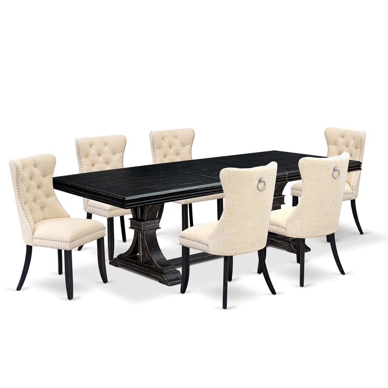 East West Furniture Northcliffe 7-Piece Kitchen Dining Set in Black Finish