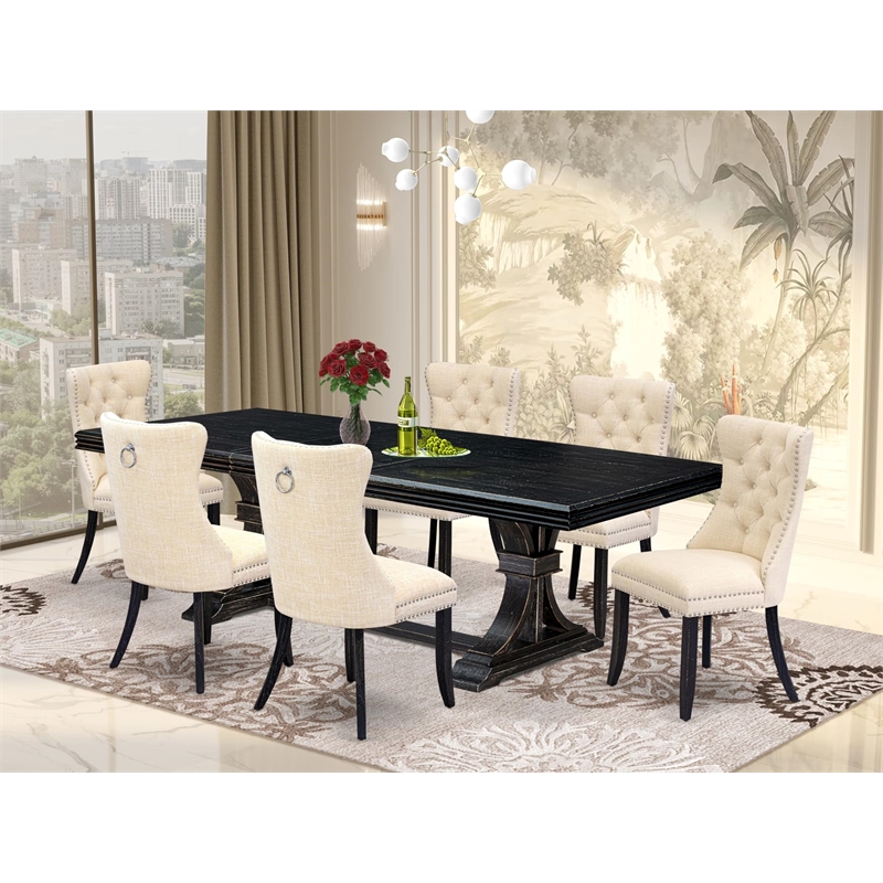 East West Furniture Northcliffe 7-Piece Kitchen Dining Set in Black Finish