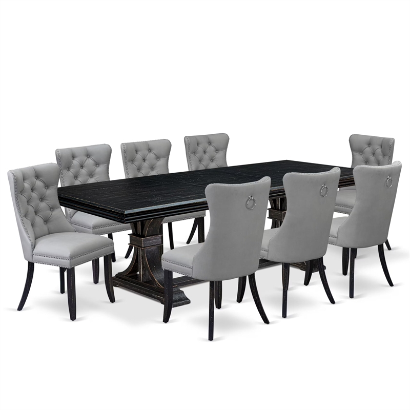 East West Furniture Northcliffe 9-Piece Dining Table Set in Black Finish