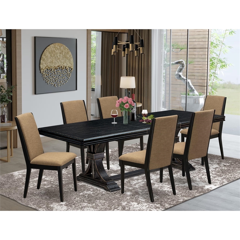 East West Furniture Northcliffe 7 Pieces Modern Dining Table Set in Black Finish
