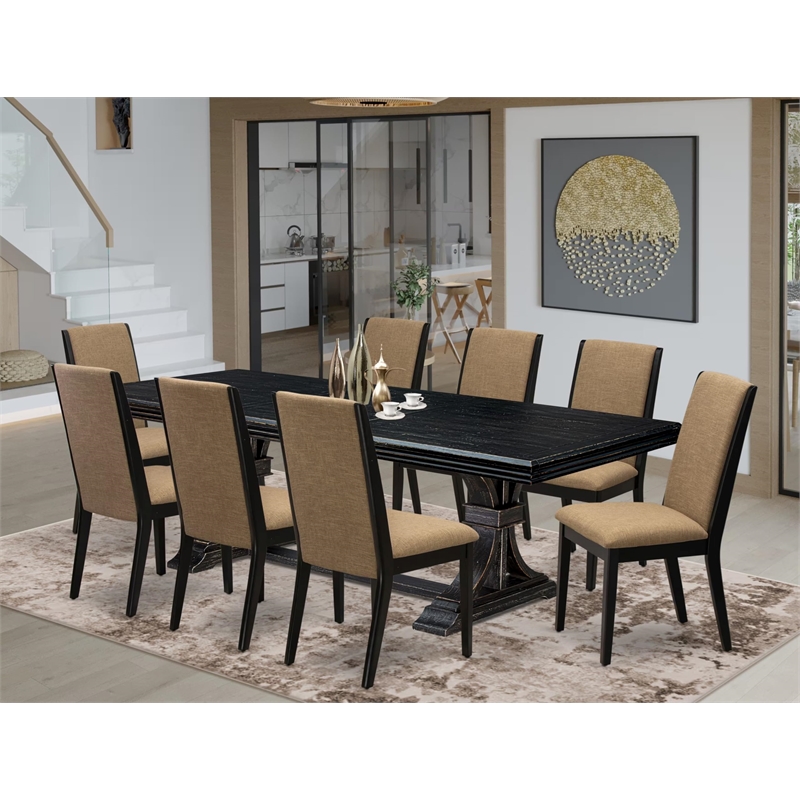 East West Furniture Northcliffe 9 Pieces Dining Table Set in Black Finish
