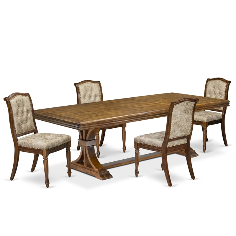 East West Furniture Northcliffe 5-Pc Extendable Modern Dining able Set in Walnut