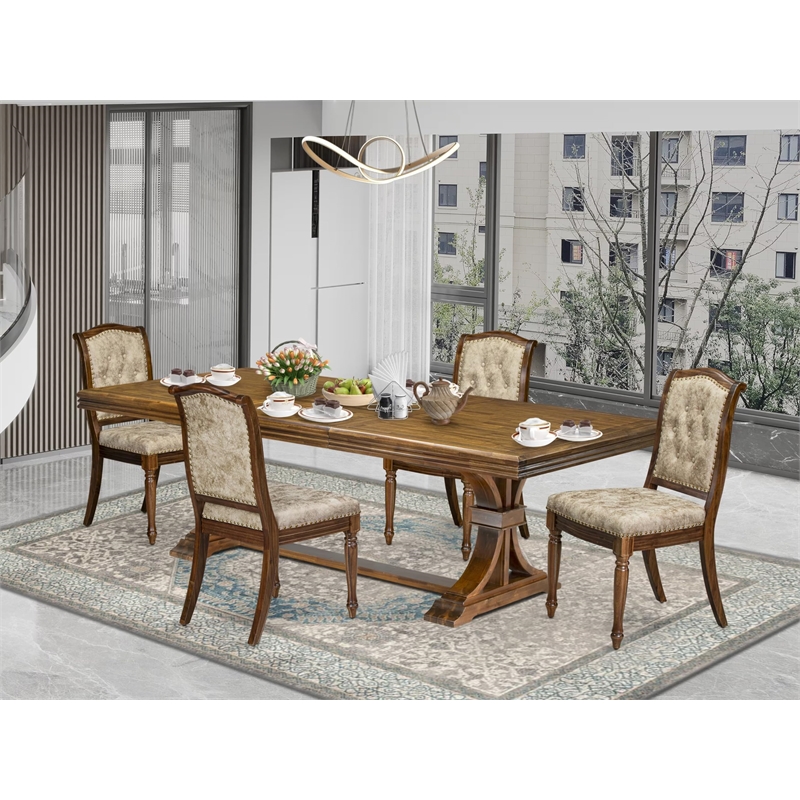 East West Furniture Northcliffe 5-Pc Extendable Modern Dining able Set in Walnut