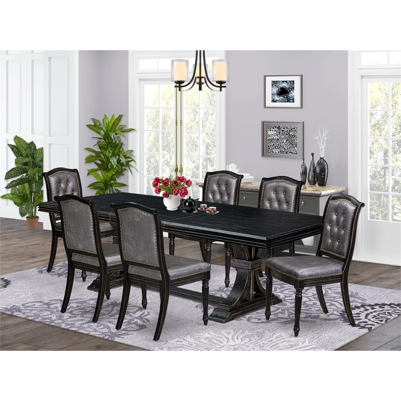East West Furniture Northcliffe 7-Piece Mid Century Dining Set in Black Finish