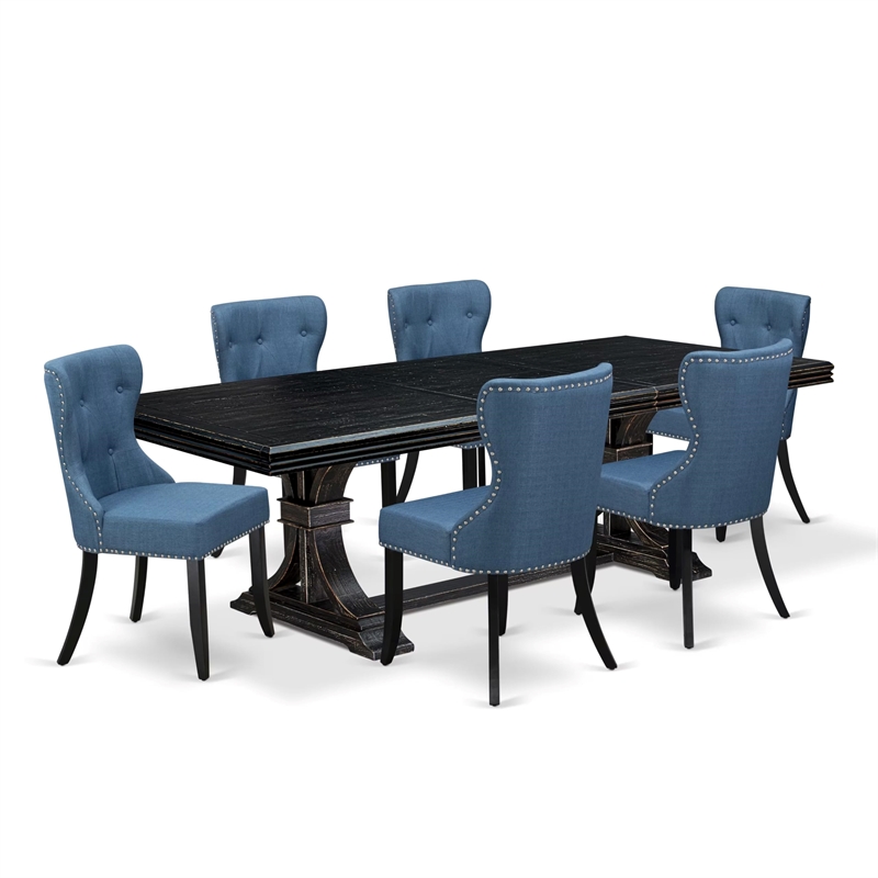East West Furniture Northcliffe 7-Piece Kitchen Dining Set in Black Finish