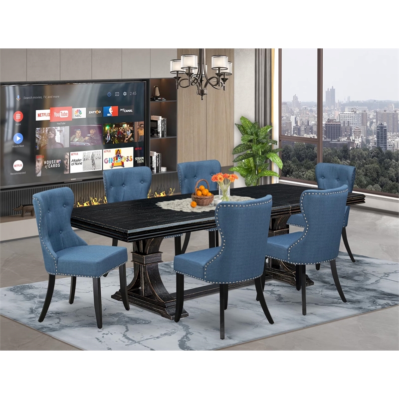 East West Furniture Northcliffe 7-Piece Kitchen Dining Set in Black Finish