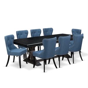 East West Furniture Northcliffe 9-Piece Dining Table Set in Black Finish