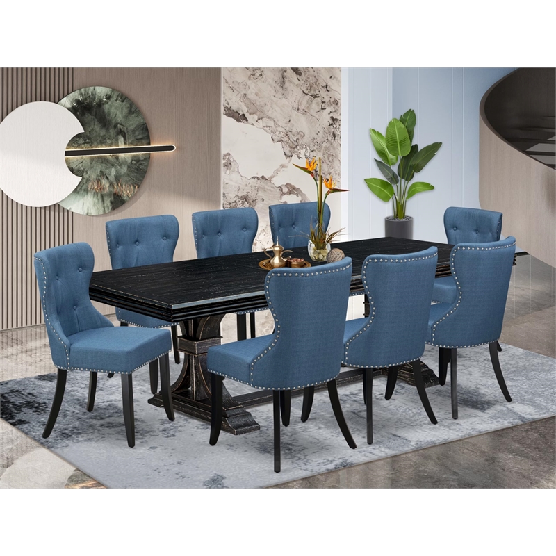 East West Furniture Northcliffe 9-Piece Dining Table Set in Black Finish