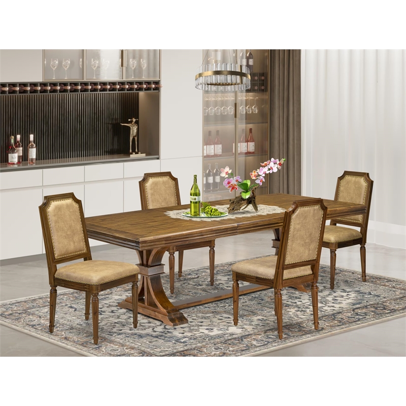 East West Furniture Northcliffe 5-Piece Dining Room Set in Walnut Finish